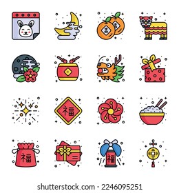Chinese new year and culture icons set in modern design style, easy to use and editable vectors