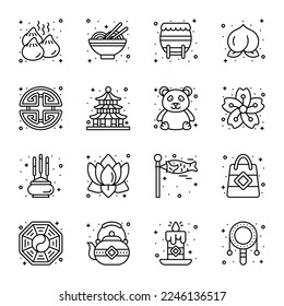 Chinese new year and culture icons set in modern design style, easy to use and editable vectors