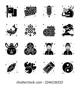 Chinese new year and culture icons set in modern design style, easy to use and editable vectors