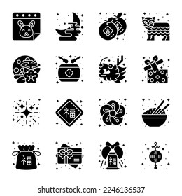 Chinese new year and culture icons set in modern design style, easy to use and editable vectors