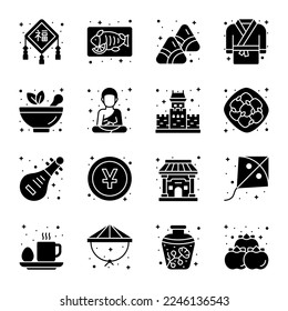 Chinese new year and culture icons set in modern design style, easy to use and editable vectors