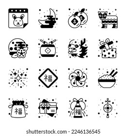 Chinese new year and culture icons set in modern design style, easy to use and editable vectors