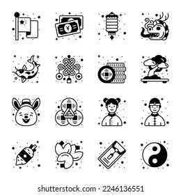 Chinese new year and culture icons set in modern design style, easy to use and editable vectors