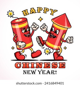 Chinese New Year, cute firecracker mascot characters are dancing. Suitable for logos, mascots, t-shirts, stickers and posters