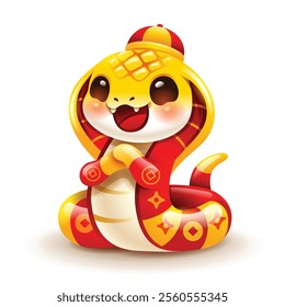 Chinese New Year cute snake character greeting Gong Xi Gong Xi. Isolated.