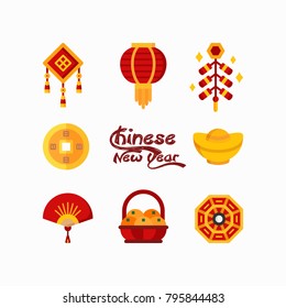 Chinese new year decoration collection. Modern Chinese or Japanese collection set. Idea for Chinese new year day, celebration, traditional, etc. Vector illustration.