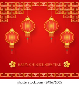 Chinese new year decoration on red background. vector.