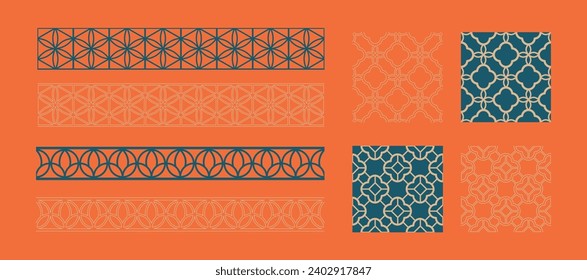 chinese new year decorations. frame and border. Asian oriental traditional ornament. seamless retro pattern and background. flower and money element.