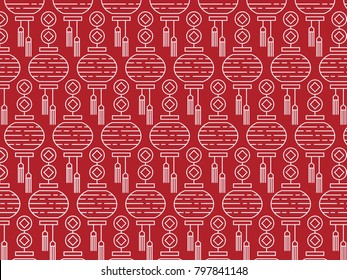 Chinese New Year decorative lanterns on a red background.Chinese lantern motif pattern