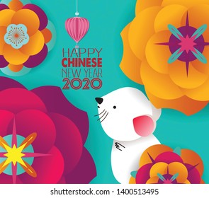 Chinese New Year design 2020. Year of the Rat with flower background