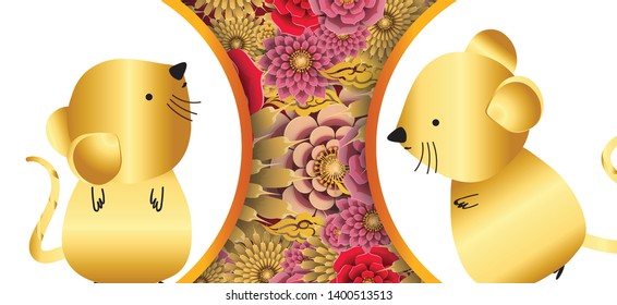 Chinese New Year design 2020. Year of the Rat with flower background