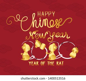 Chinese New Year design 2020. Year of the Rat with flower background