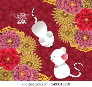 Chinese New Year design 2020. Year of the Rat with flower background