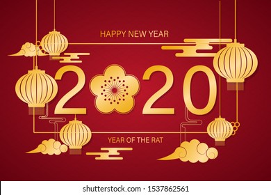 Chinese New Year design, Best wishes for the year to come in Chinese word, camellia and red lantern elements
