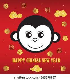 Chinese New Year design with Cute monkeys in traditional chinese background.