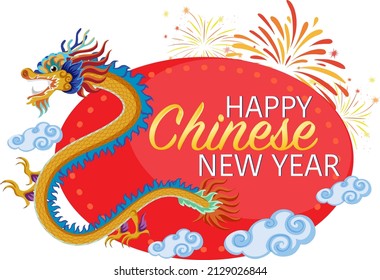 Chinese new year design with dragon and fireworks illustration