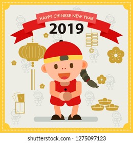 Chinese new year design elements with flat design Happy Chinese people character