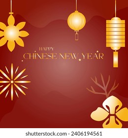 Chinese New Year design set. Chinese paper lantern and gold lamp isolated icons of Asian Lunar.