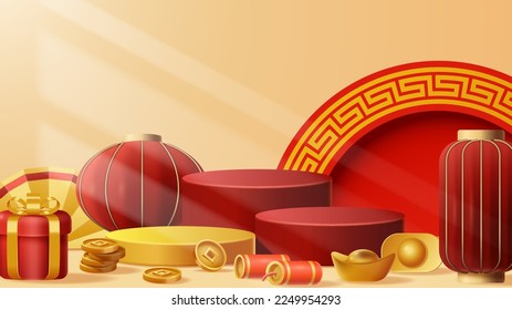 Chinesischer Silvester-Dekorationshintergrund mit chinesischem Ornament. Vektorgrafik 3D