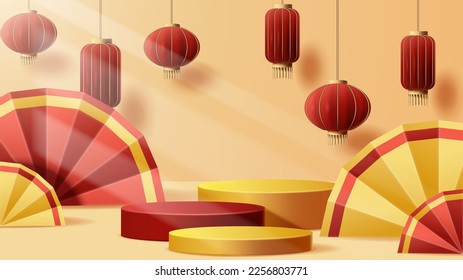 Chinesischer Silvester-Dekorationshintergrund mit chinesischem Ornament. Vektorgrafik 3D