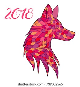 Chinese New Year dog 2018. Silhouette of a dog with patterns