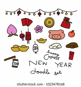 Chinese New Year doodle cartoon vector illustration set