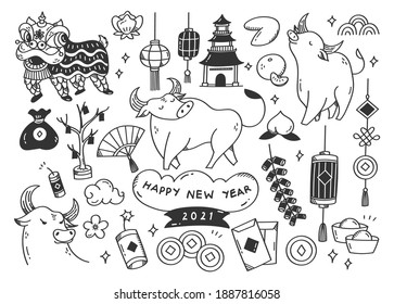 Chinese new year doodles, year of the ox 