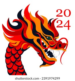 Chinese New Year.The Year of the Dragon is 2024.Dragon background.Happy new year.Vector illustration.