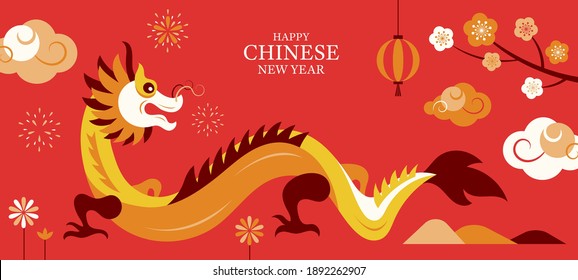 Chinese New Year Dragon Character Background, Holiday, Greeting and Celebration