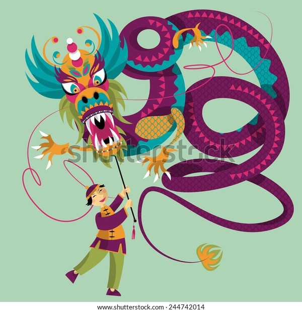 Chinese New Year Dragon Dance Vector Stock Vector (Royalty Free) 244742014