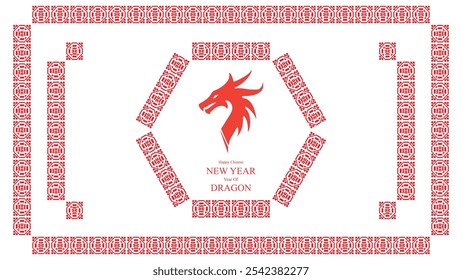 Chinese New Year Dragon Design with Red Patterns geometric frame