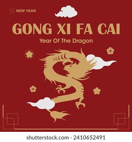 Chinese new year dragon gong xi pa cai square 2024 web banner instagram post template