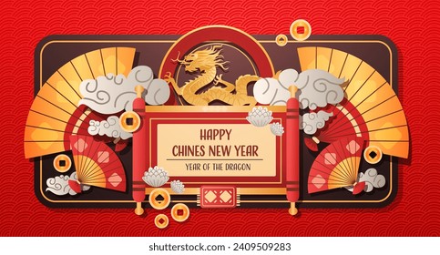 chinese new year of dragon icon zodiac sign for greeting card asian flyer invitation poster horizontal