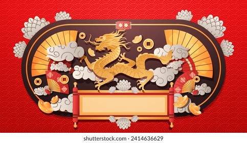 chinese new year of dragon icon zodiac sign for greeting card asian flyer invitation poster horizontal