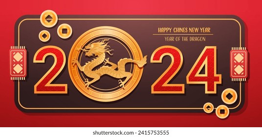 chinese new year of dragon icon zodiac sign for greeting card asian flyer invitation poster horizontal