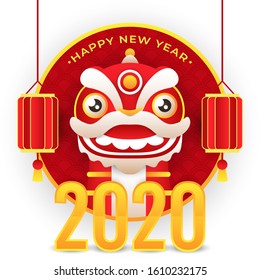 chinese new year with dragon and lantern and 2020 golden