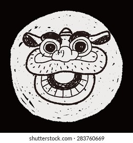 Chinese New Year; The dragon and lion dancing head doodle