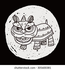 Chinese New Year; The dragon and lion dancing head doodle