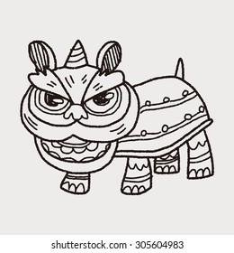 Chinese New Year; The dragon and lion dancing head doodle