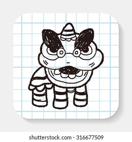 Chinese New Year; The dragon and lion dancing head doodle