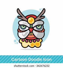 Chinese new year dragon and lion dancing head doodle