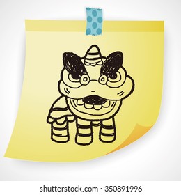 Chinese New Year; The dragon and lion dancing head doodle