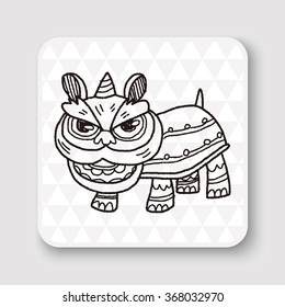 Chinese New Year; The dragon and lion dancing head doodle