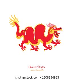 Chinese new year dragon. Mythological character. Greeting card, poster, postcard element. Celebration graphic design. Editable vector illustration in flat cartoon style isolated on white background
