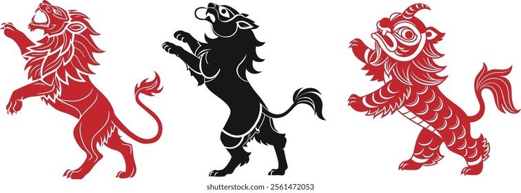 Chinese new year dragon set silhouette