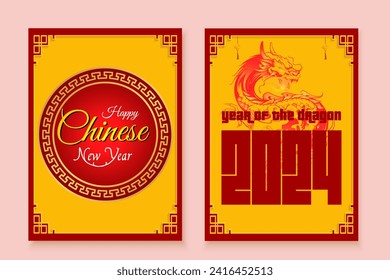 Chinese new year, year of the dragon traditional cards set.