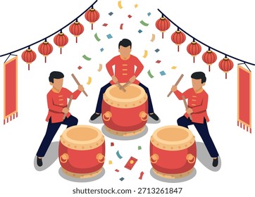 Chinesische neue Jahr Drum Performance-Illustration
