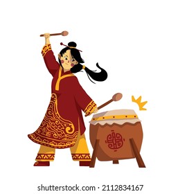 Chinese new year drummer illustration clip art cute style for children book