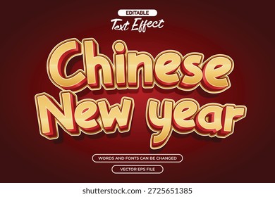 Efecto de texto editable de año nuevo chino con estilo de texto dorado y con fondo rojo