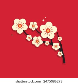 Chinese New Year element - A branch of spring flowers illustration isolated background.